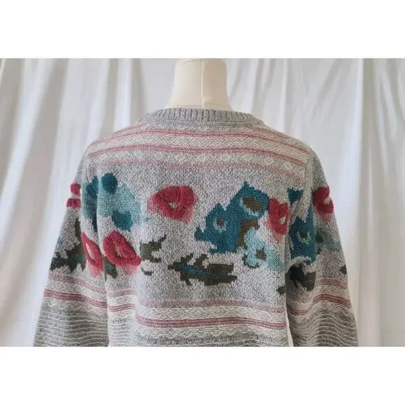Sundance Womens Wool Blend Gray Bold Botanic Embroidered Sweater Small - Picture 8 of 10
